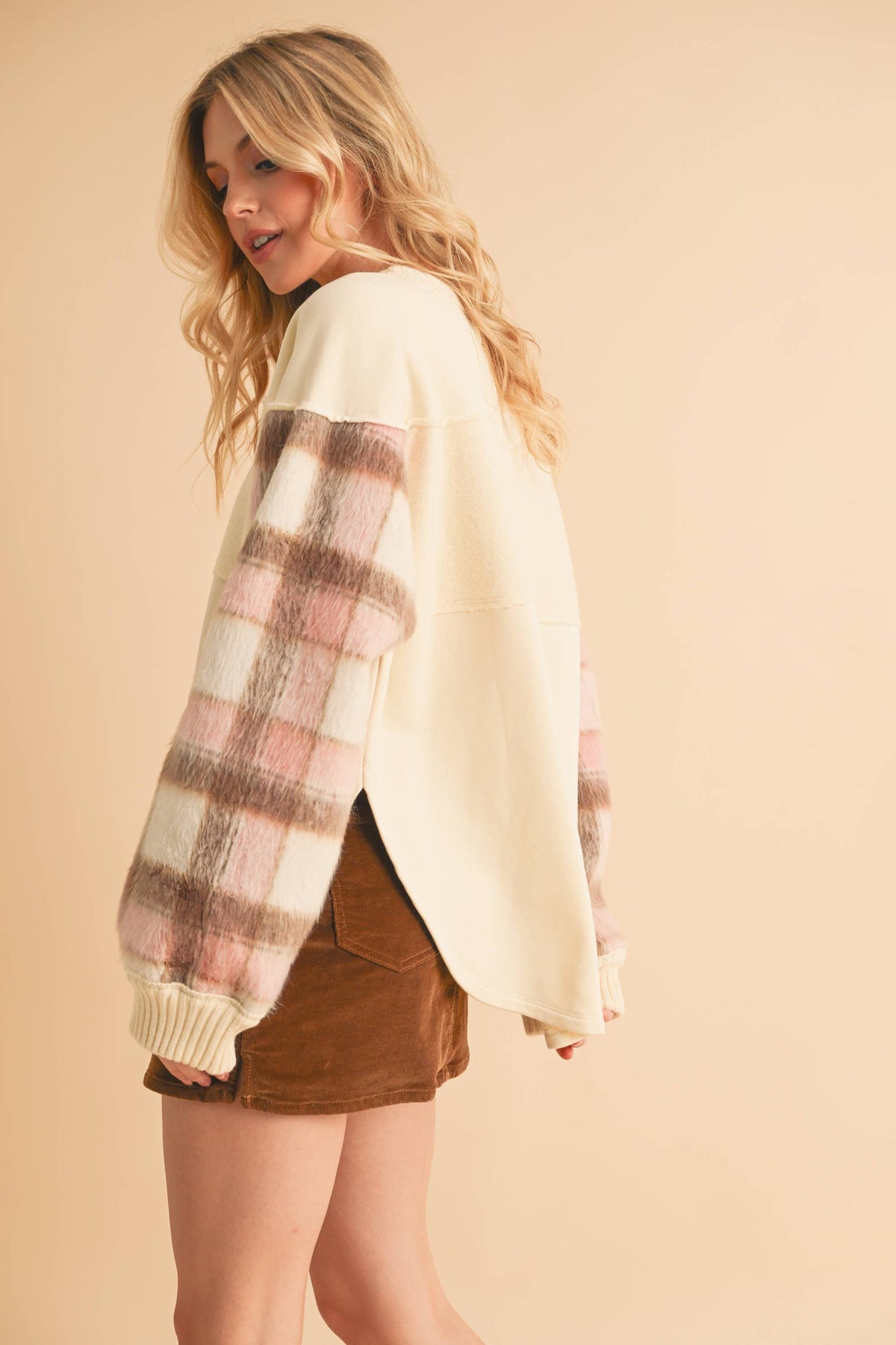 9103FK Malva Plaid Pullover Sweater: Slate Blue / Contemporary / L