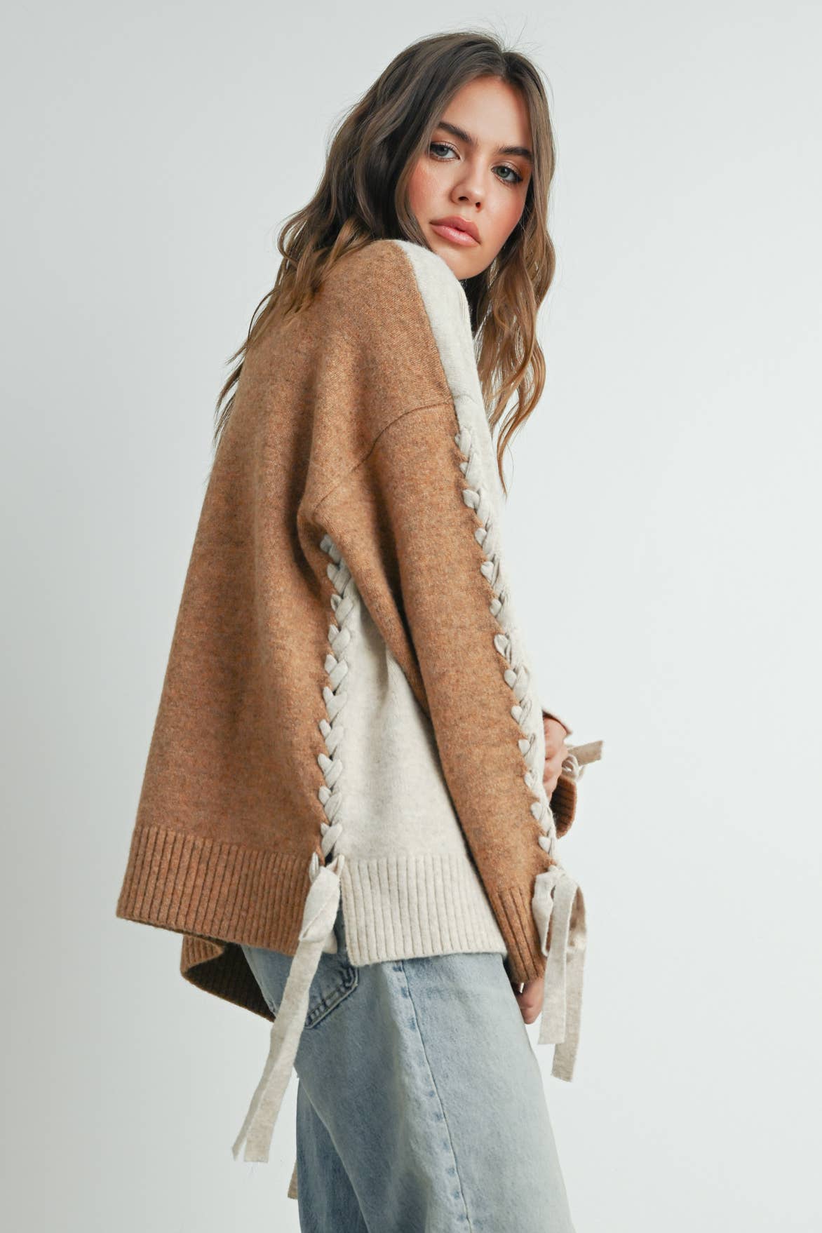 Crew Neck Long Sleeve Pullover Sweater - BMW7587: TAUPE MULTI / M