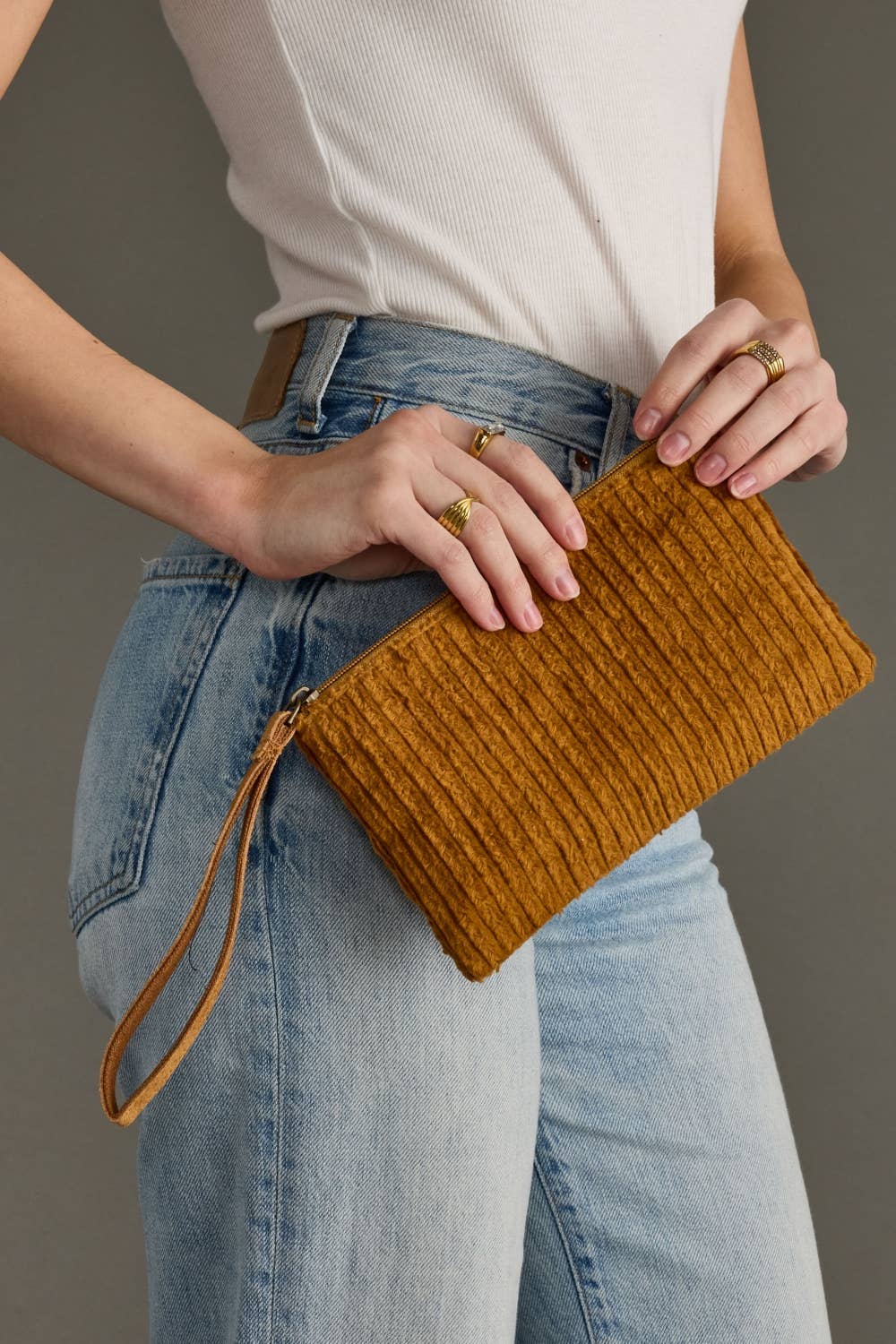 Mustard Corduroy Wristlet