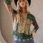 Earthy Boho Button Down Cropped Shirt (New Color): Chestnut / REGULAR (S-M-L-XL 1-2-2-1)