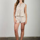 Mocha Stripe Front Tie Top
