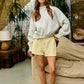 IT2995 Ruffled cuff Detail Mock-neck Crop Terry Sweatshirt: LAVENDER / S-M-L (2-2-2)