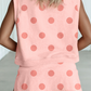 LAS Ribbed Trim Polka Dot Tank Split Mini Skort Set(S-4X): Pink / Missy / M