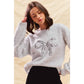 RIBBON SEQUINS CHRISTMAS HOLIDAY SWEATER TOP: LT GREY/SILVER / S