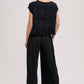 RELAXED KNIT SMOCKED TOP AND WIDE PANTS SET: Beige / S