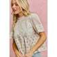 FLORAL PRINT LACE TRIM COTTON BLOUSE TOP: BLUE / S