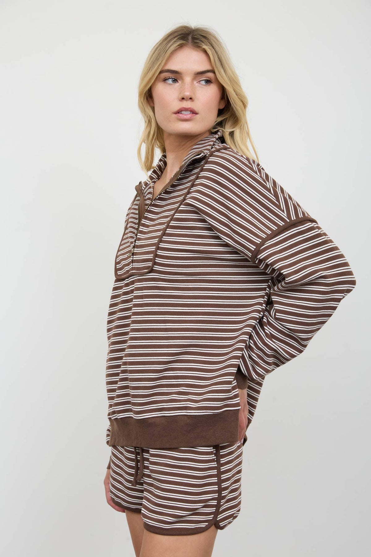 Striped Chocolate Brown Half Zip