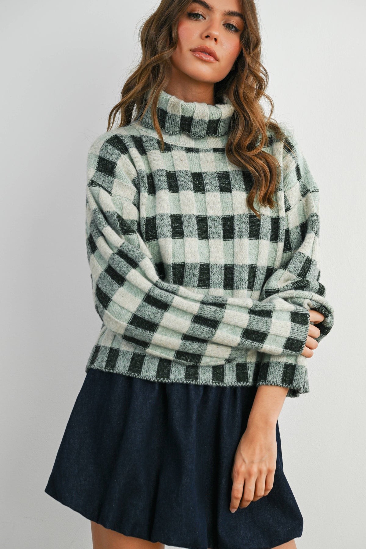 Fall Check Turtleneck Sweater - BMW7532: TAUPE MULTI / L