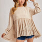 TIERED RUFFLE HEM SWEATSHIRT: OATMEAL / S