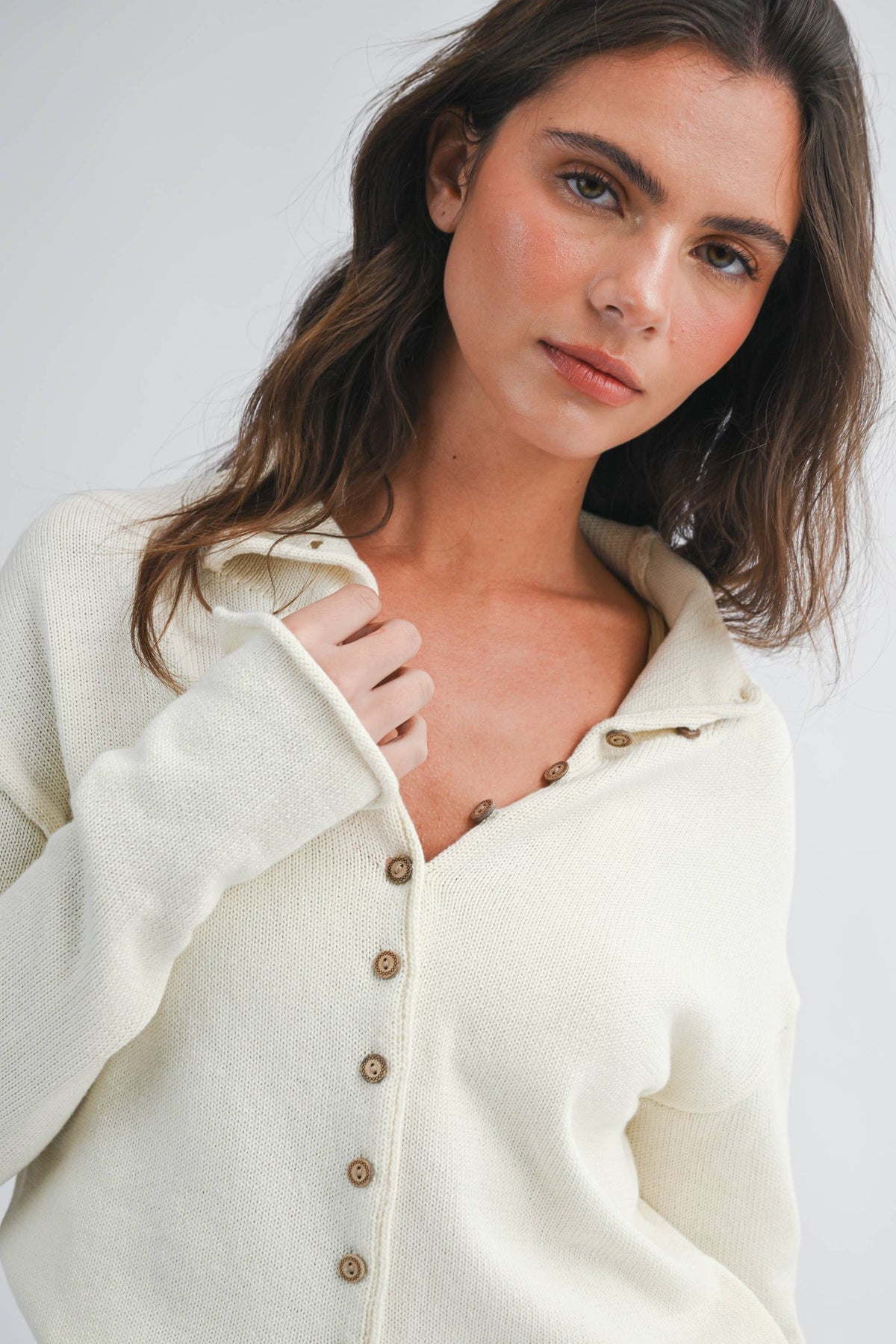 5221HK Button Front Cropped Knit Cardigan: Pink / Contemporary / L