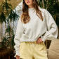 IT2995 Ruffled cuff Detail Mock-neck Crop Terry Sweatshirt: LAVENDER / S-M-L (2-2-2)