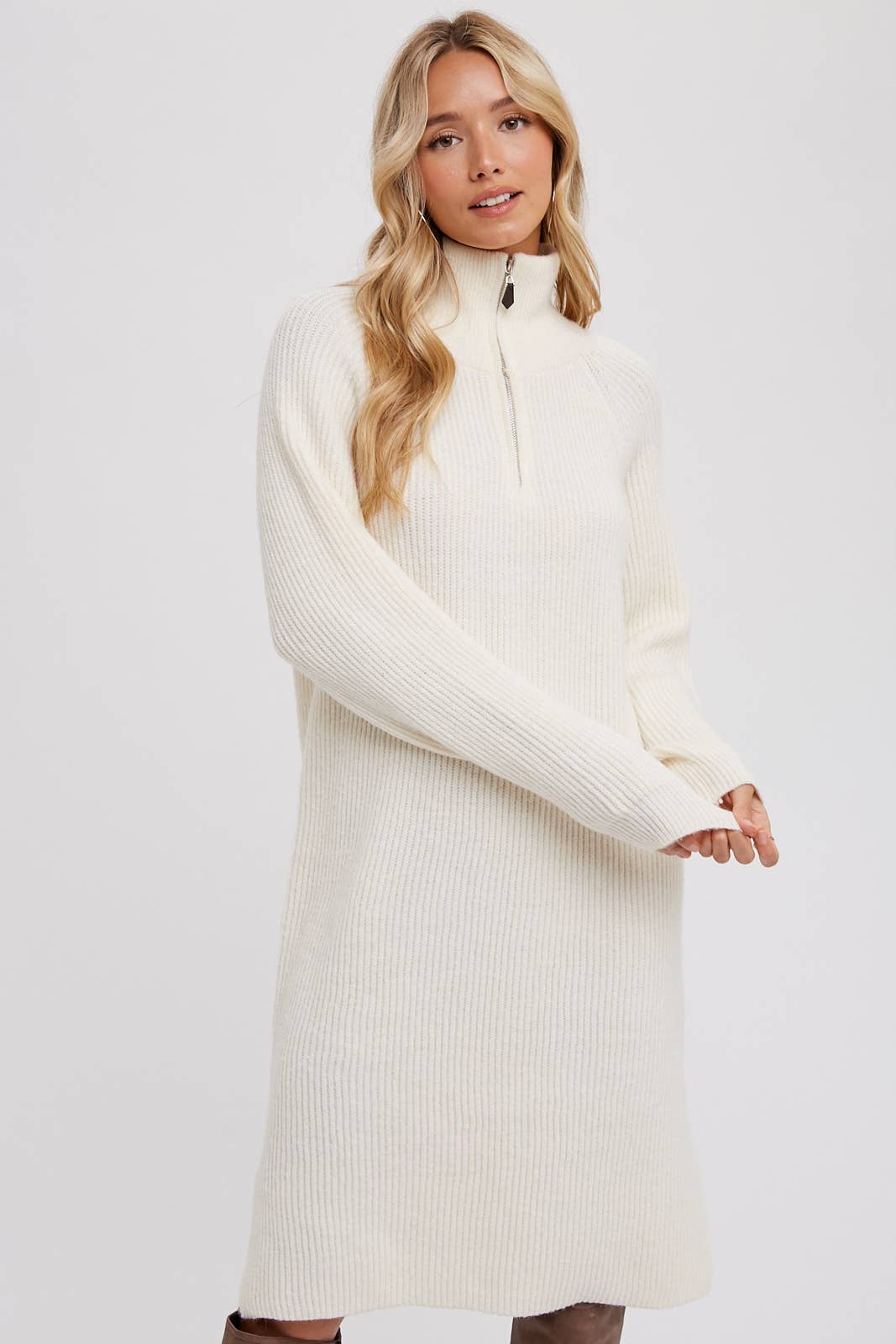 Cream Quarter-Zip Dress