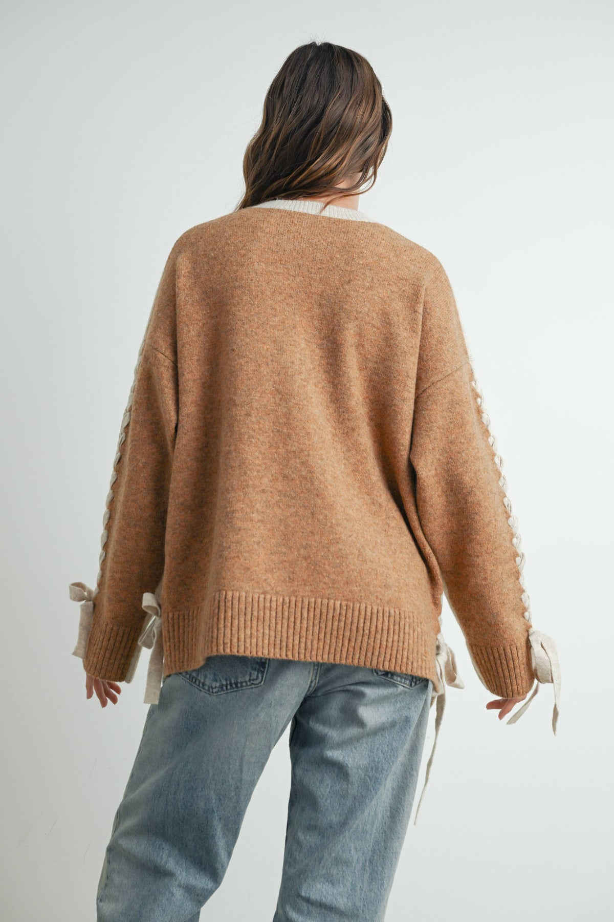 Crew Neck Long Sleeve Pullover Sweater - BMW7587: TAUPE MULTI / L
