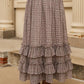 PLAID RUFFLED TIERED HEM MIDI SKIRT: BROWN