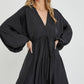 Black Satin V Neck Dress