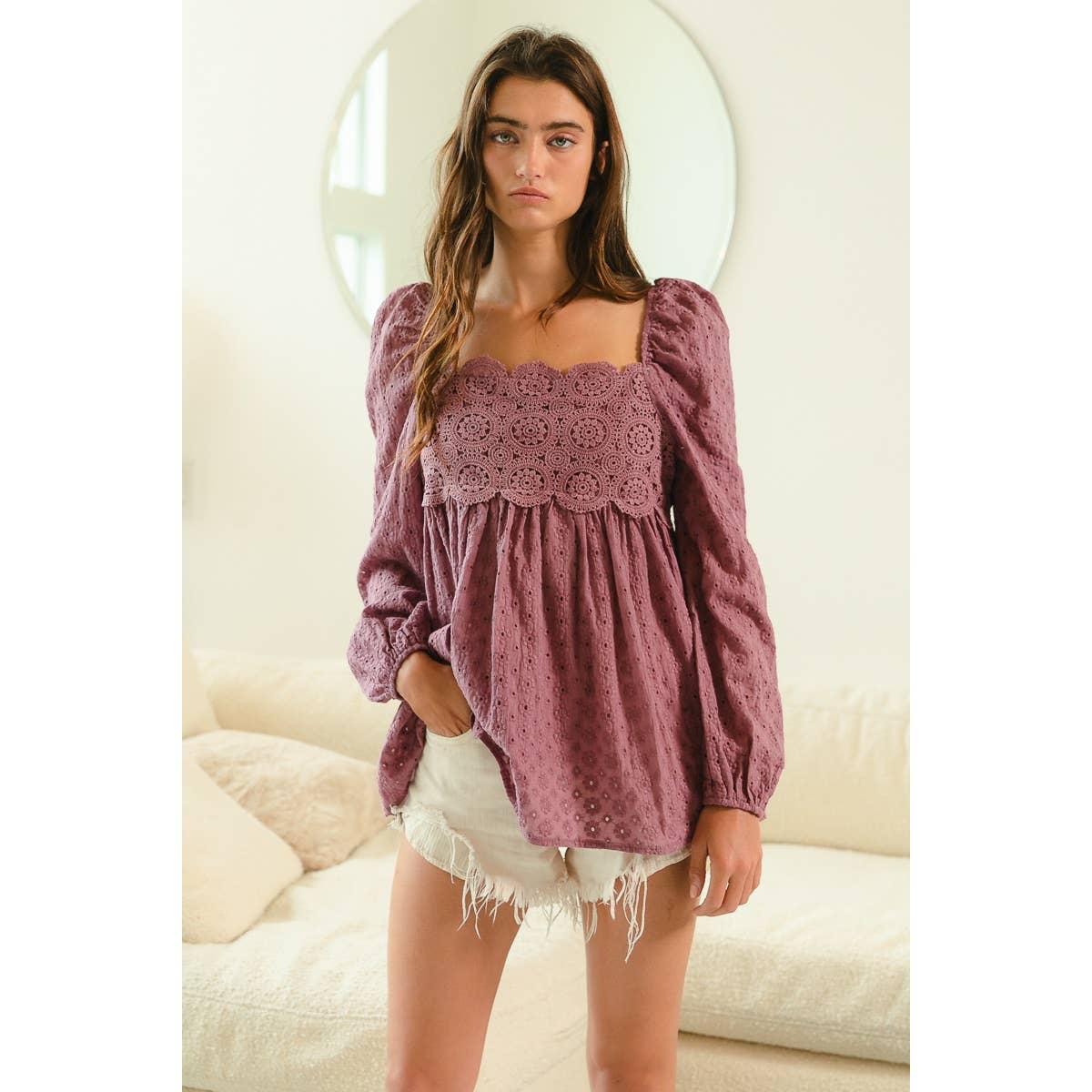 Violet Eyelet Top