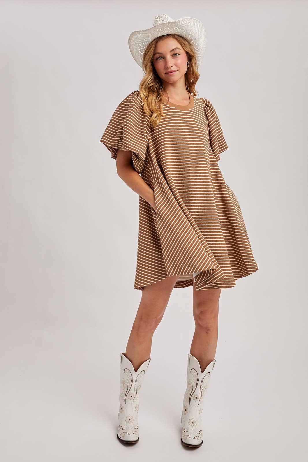 Latte Puff Striped Dress