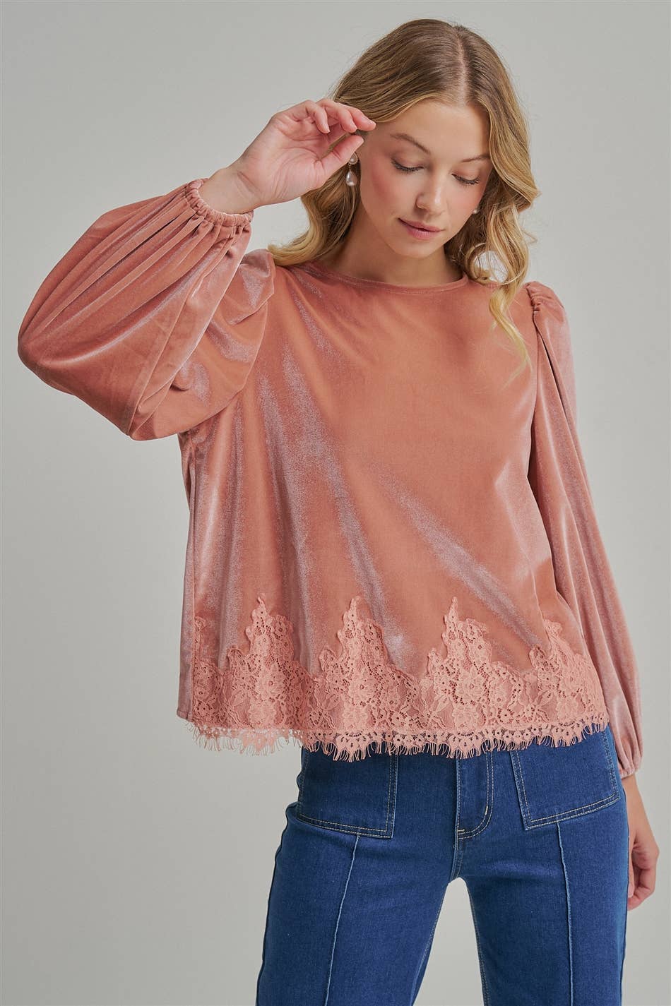 ROMANTIC HOLIDAY VELVET BLOUSE TOP _JLT00304-02: HUNTER / S-M-L(2-2-2)