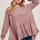 TIERED RUFFLE HEM SWEATSHIRT: OATMEAL / S