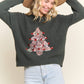 LESW3791-CHRISTMAS TREE GLITTER SWEATER TOP: Hunter Green / S-M-L(2-2-2)