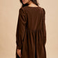 BOW TIE CORDUROY MINI DRESS: OLIVE / S