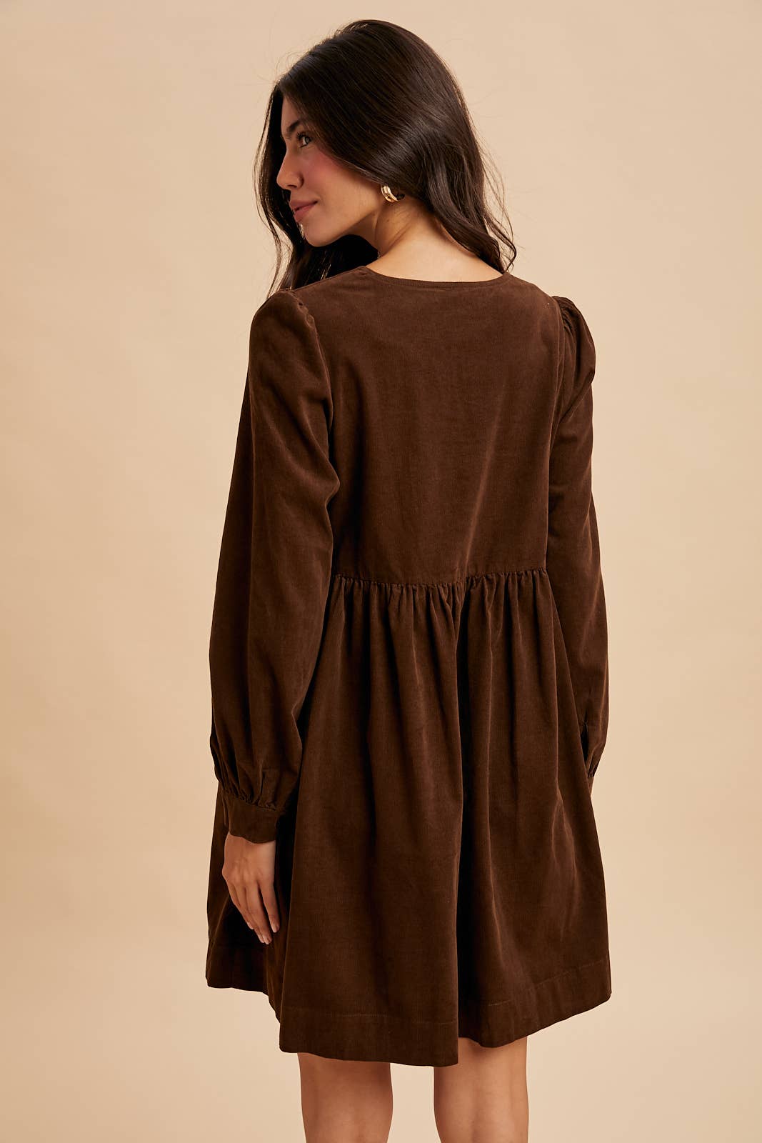 BOW TIE CORDUROY MINI DRESS: OLIVE / S