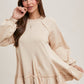FRENCH TERRY RUFFLED TIERED HEM TUNIC SWEATSHIRT: ASH / L
