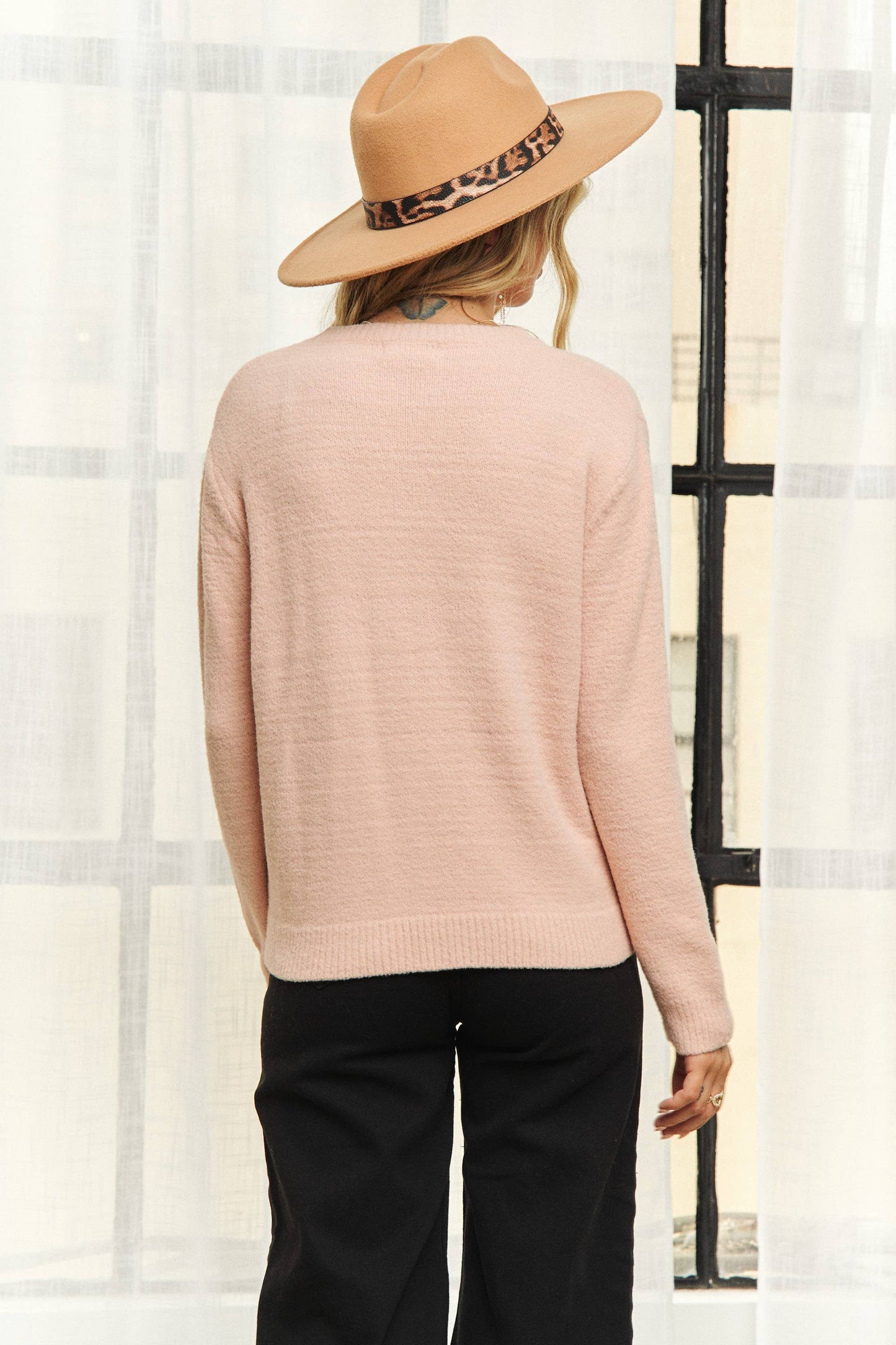 LESW3791-CHRISTMAS TREE GLITTER SWEATER TOP: Hunter Green / S-M-L(2-2-2)