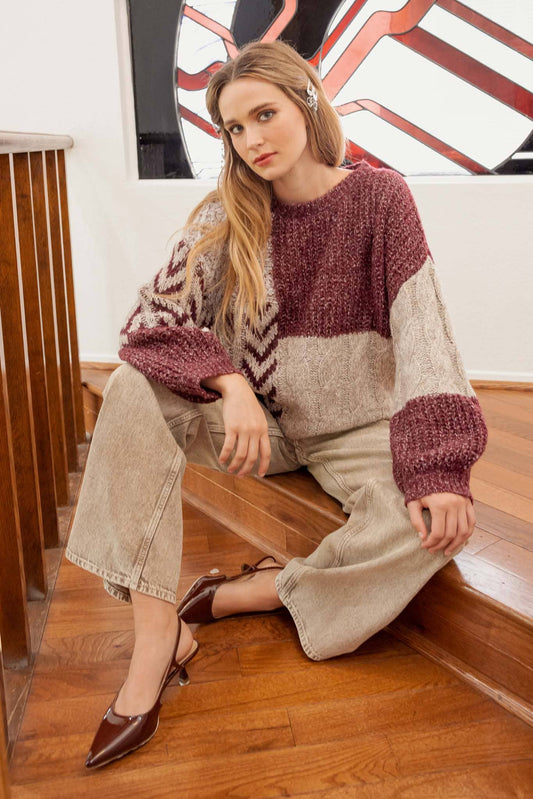 Wine Colorblock Sweater