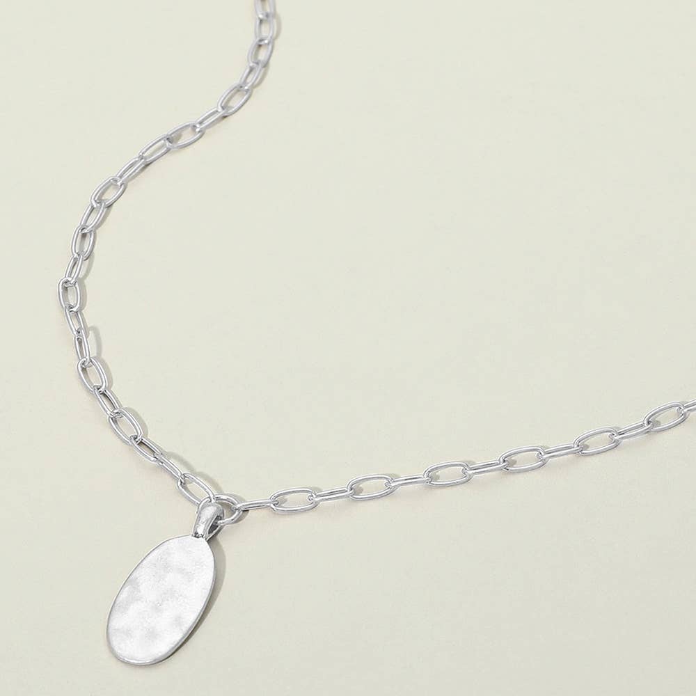 Silver Hammered Oval Pendant