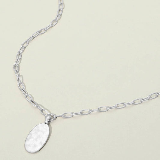 Silver Hammered Oval Pendant