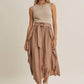 RUSTIC WEEKEND TWOFER MAXI DRESS WITH CASCADING RUFFLES: COCONUT BROWN / S