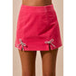 CHRISTMAS RHINESTONE RIBBON TRIM HOLIDAY VELVET MINI SKIRT: PINK / L