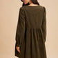 BOW TIE CORDUROY MINI DRESS: OLIVE / S