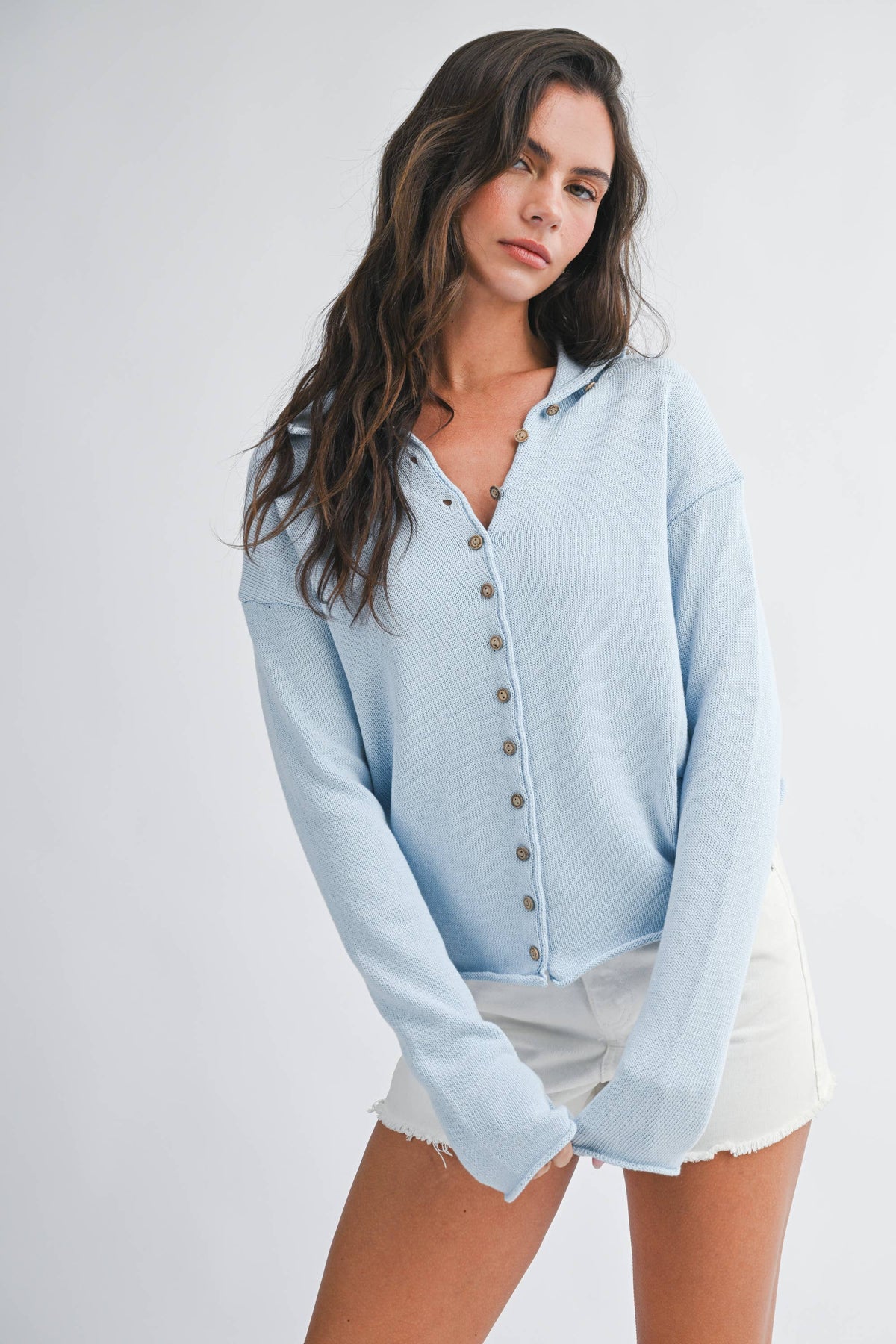 5221HK Button Front Cropped Knit Cardigan: Pink / Contemporary / L