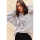 RIBBON SEQUINS CHRISTMAS HOLIDAY SWEATER TOP: LT GREY/SILVER / S