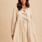 BOW TIE CORDUROY MINI DRESS: OLIVE / S