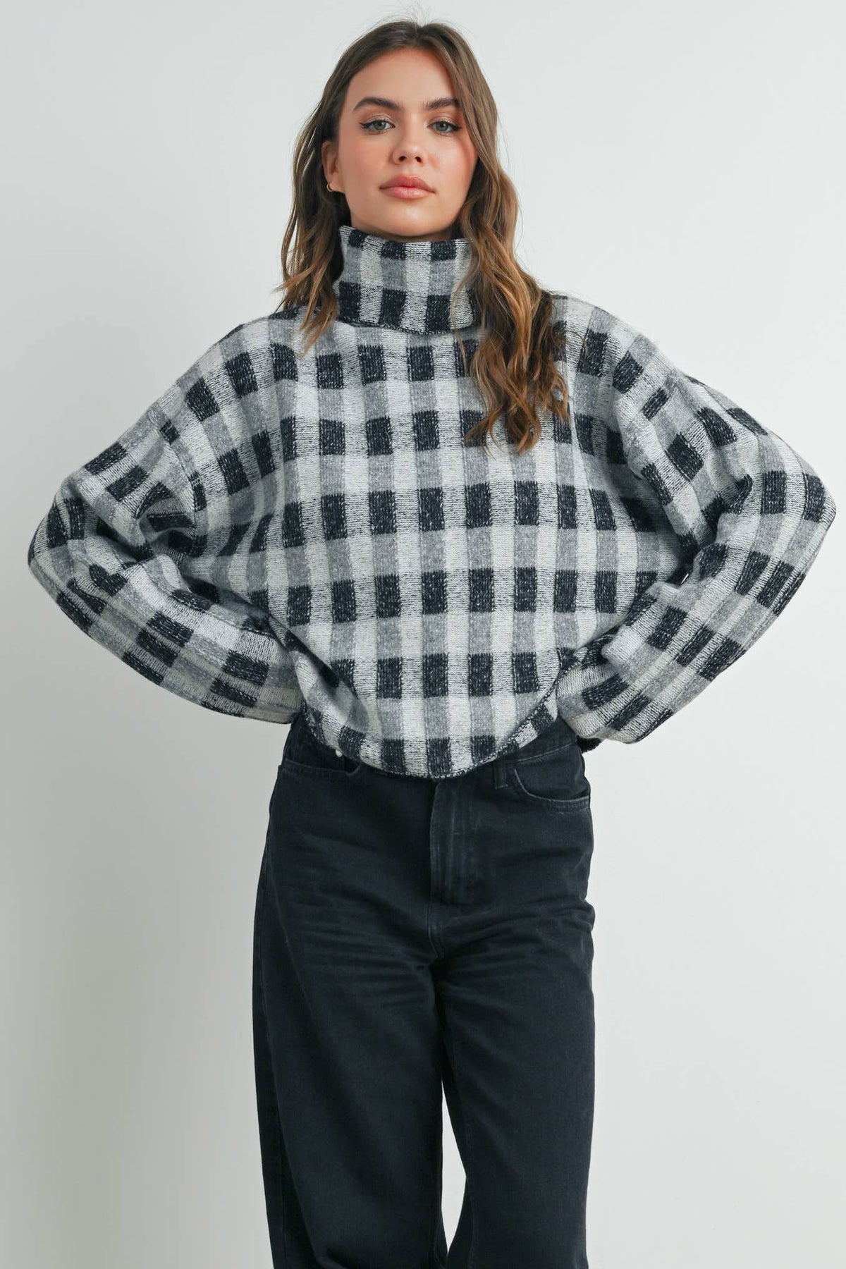 Fall Check Turtleneck Sweater - BMW7532: TAUPE MULTI / M