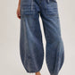 DENIM MID-WAIST DRAWSTRINGS BARREL JEANS: LT.WASH / S