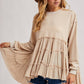 TIERED RUFFLE HEM SWEATSHIRT: OATMEAL / S