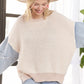 LESW3192 - FRAYED DENIM SLEEVE SWEATER TOP: BLUSH / S-M-L(2-2-2)