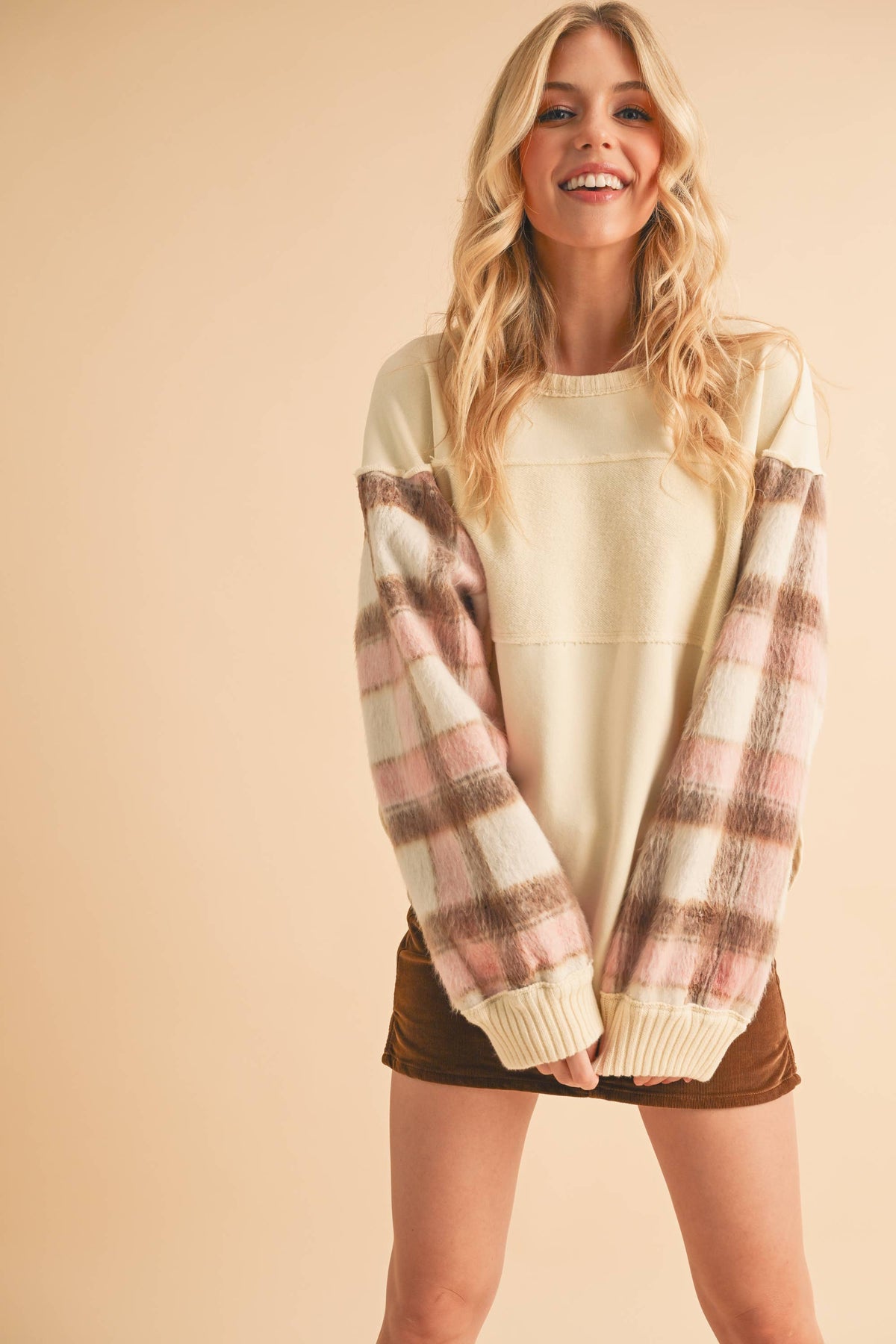 9103FK Malva Plaid Pullover Sweater: Slate Blue / Contemporary / S