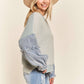 LESW3192 - FRAYED DENIM SLEEVE SWEATER TOP: BLUSH / S-M-L(2-2-2)
