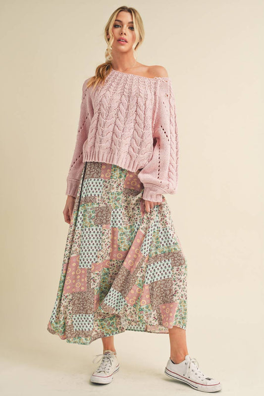 Mint Pink Patchwork Skirt