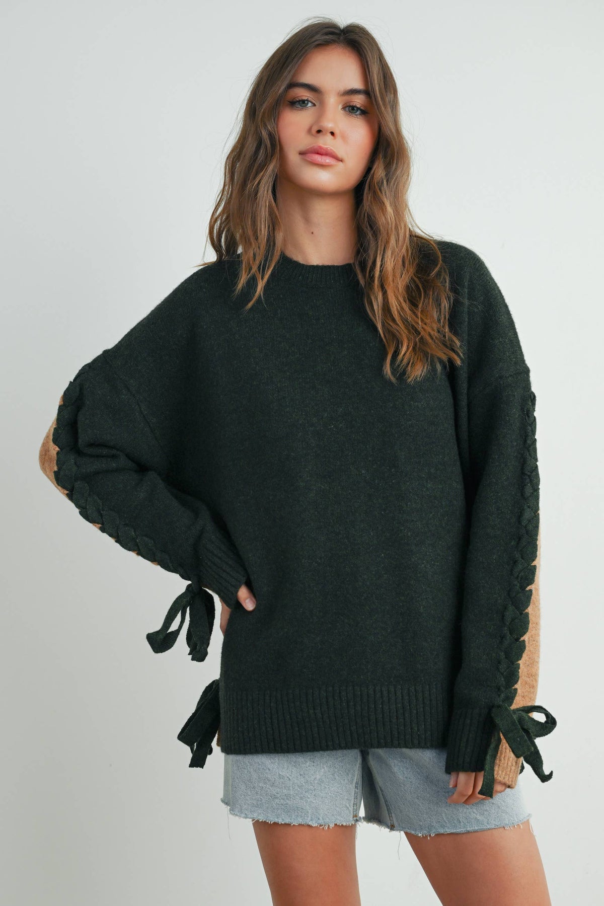 Crew Neck Long Sleeve Pullover Sweater - BMW7587: TAUPE MULTI / L