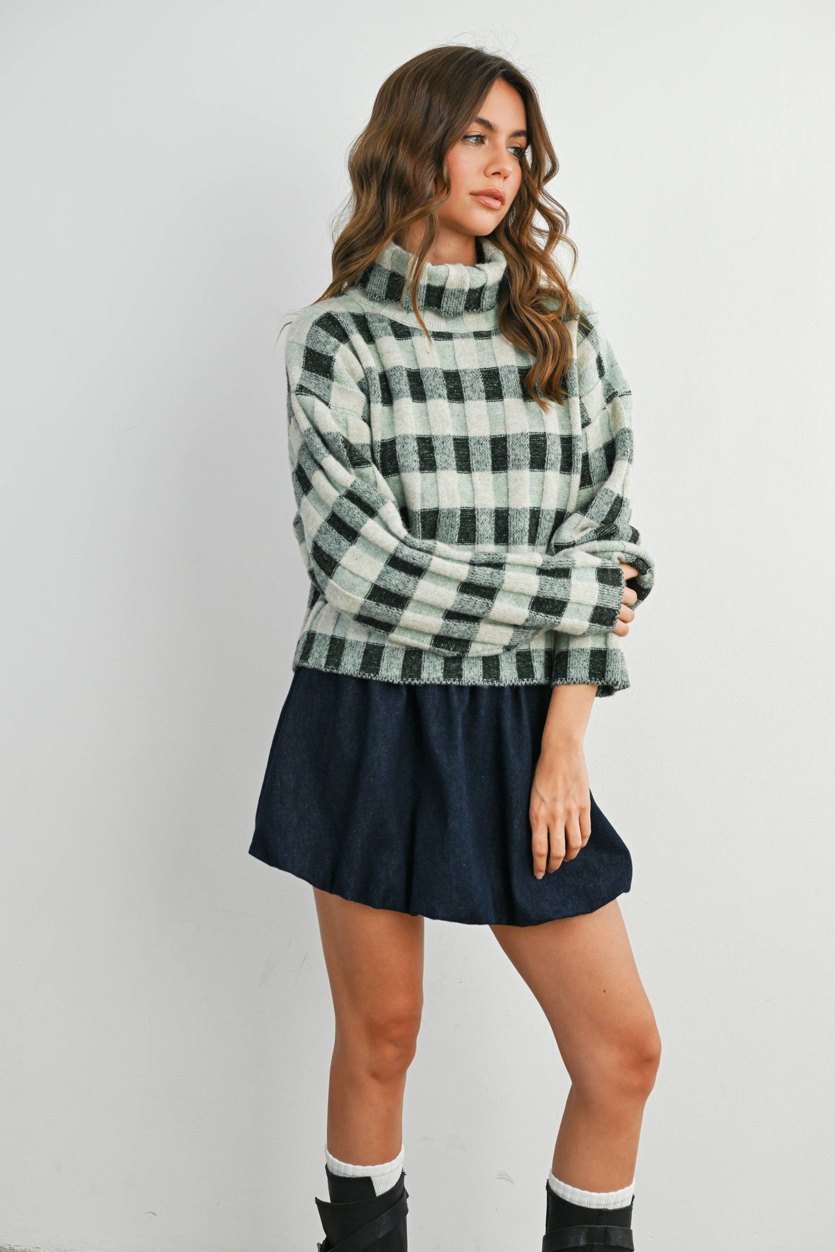 Fall Check Turtleneck Sweater - BMW7532: TAUPE MULTI / M