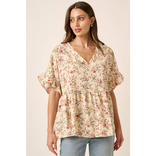 Cream Floral Ruffle Sleeve