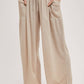 RELAXED KNIT SMOCKED TOP AND WIDE PANTS SET: Beige / S