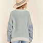 LESW3192 - FRAYED DENIM SLEEVE SWEATER TOP: BLUSH / S-M-L(2-2-2)
