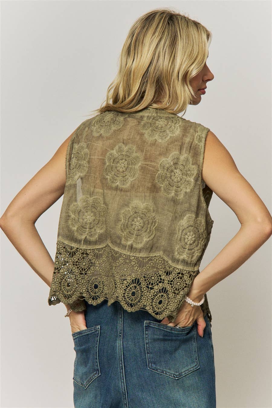 BOHO FLORAL CROCHET LACE VEST- LET4303: Beige / ONESIZE(6)